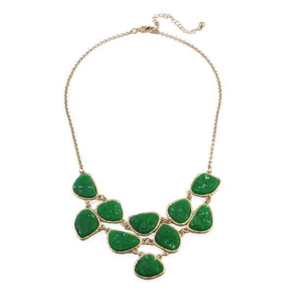 Emerald Green Druzy Stone Link Bib Necklace
